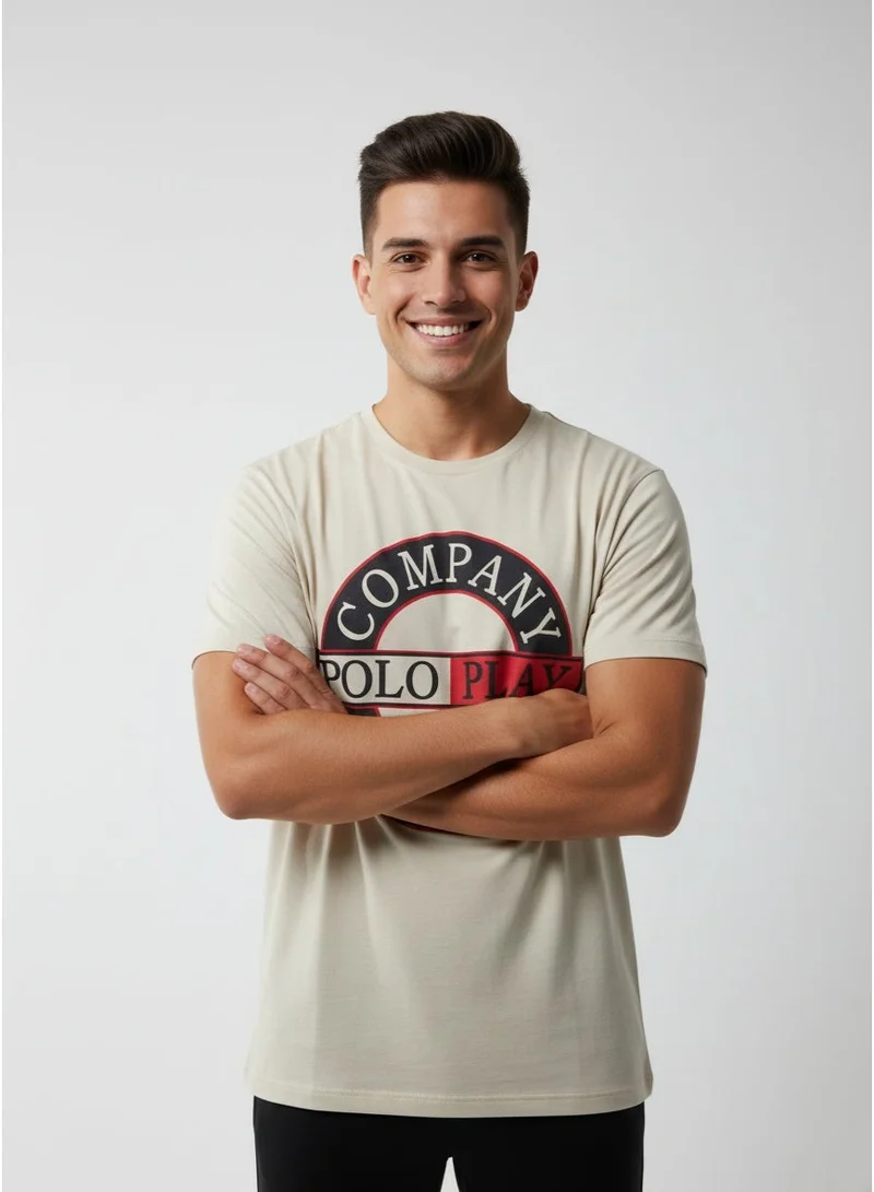 لعب البولو تيشيرت رجالي مطبوع بيج